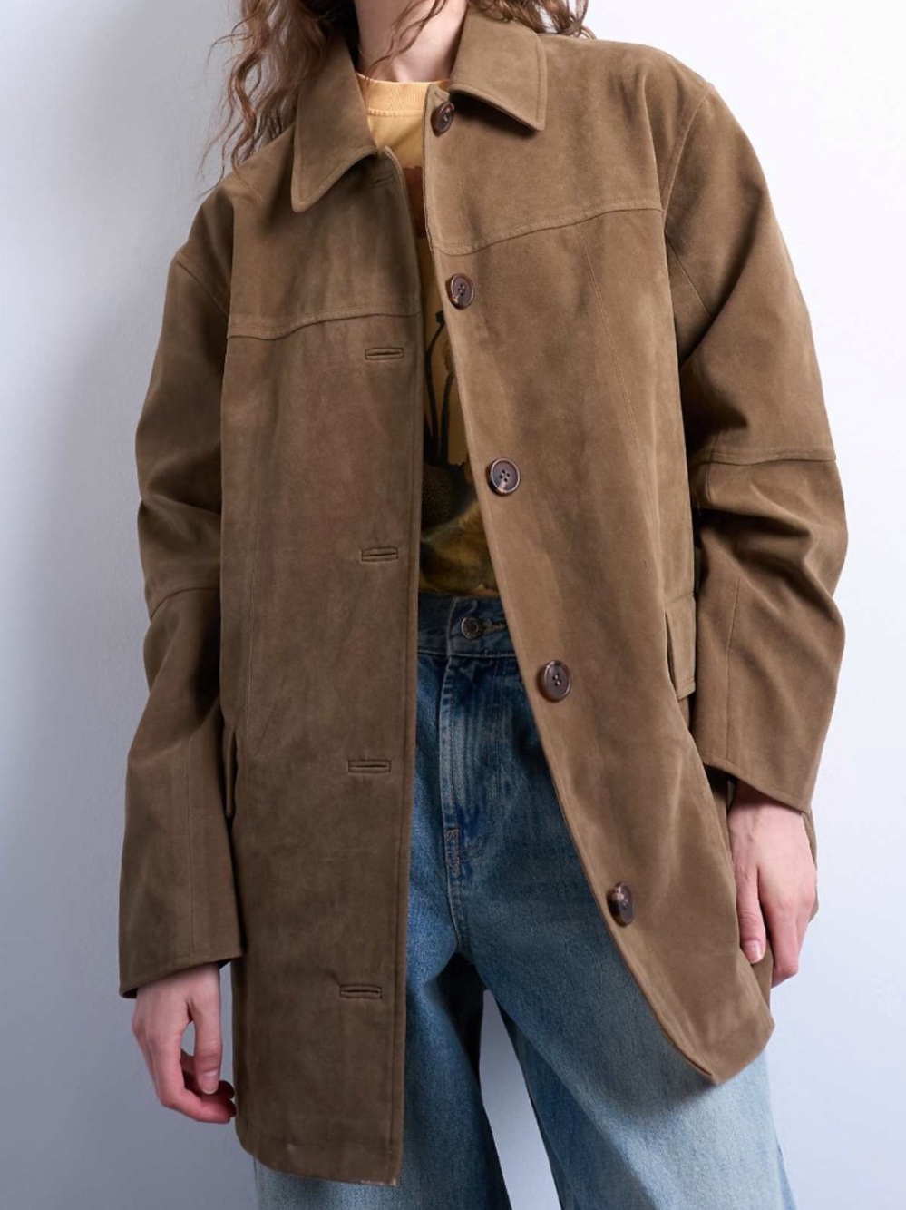 NWT ASOS Topshop Boxy Mid-Length Faux Suede Jacket in Brown